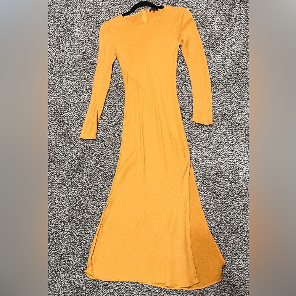 Massimo Dutti Orange Yellow Bodycon Dress Long Sleeve Bateau